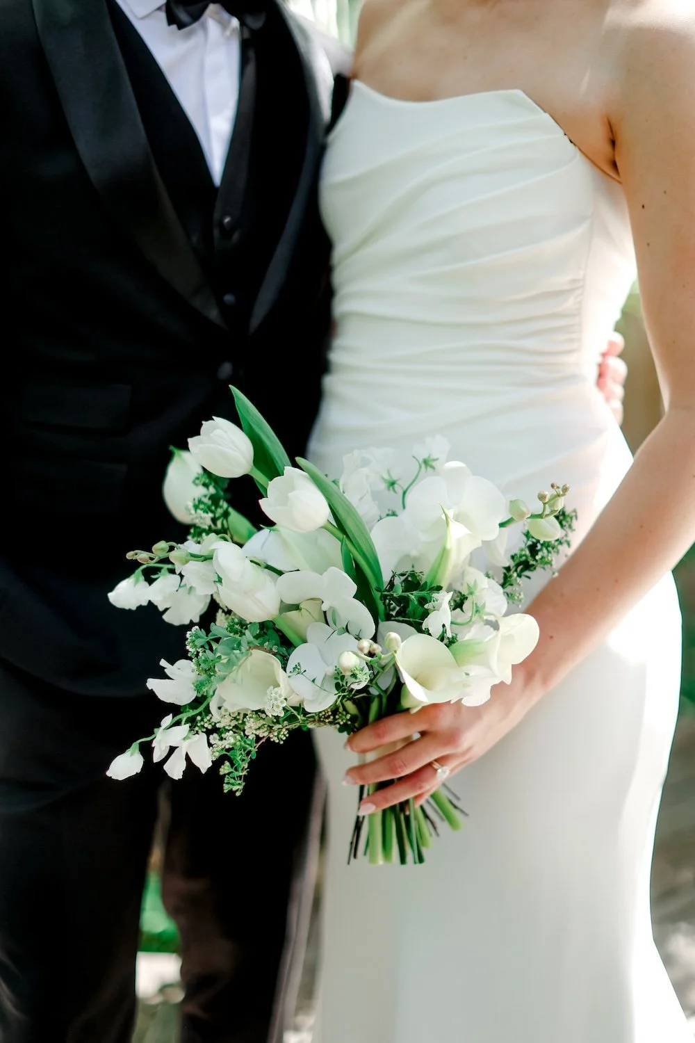 Small White Bridal Bouquet with tulips, spirea, and orchids