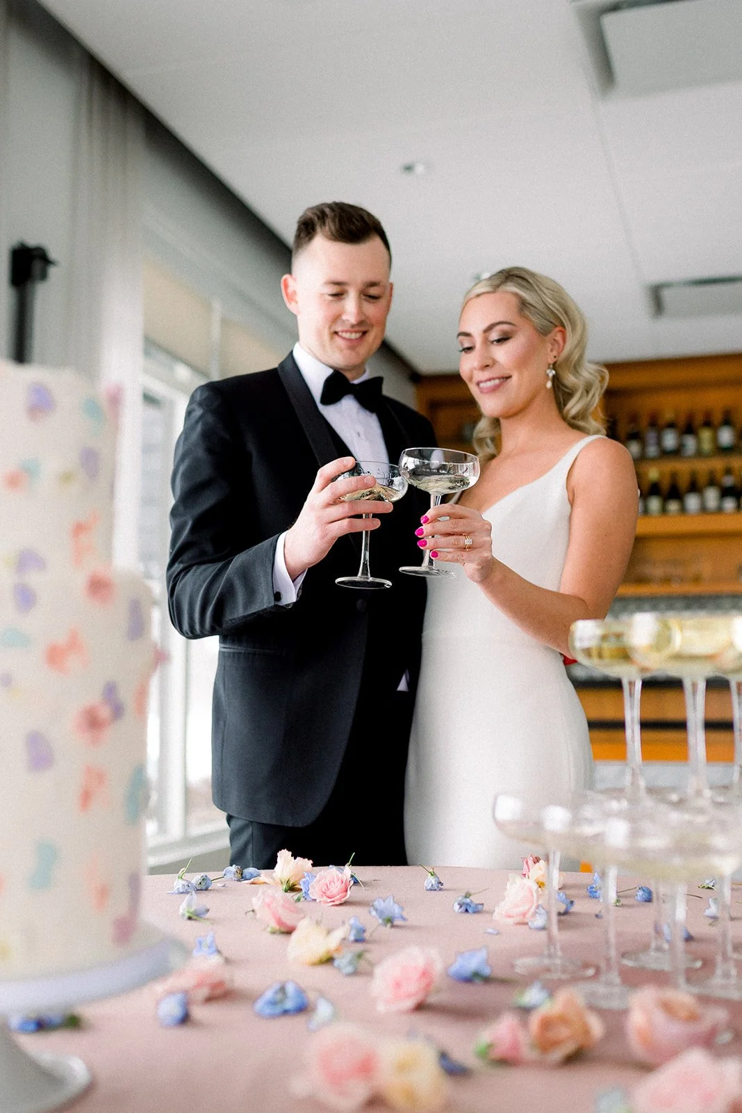 Champagne Tower and Wedding Cake Inspiration - Pastel Wedding inspiration