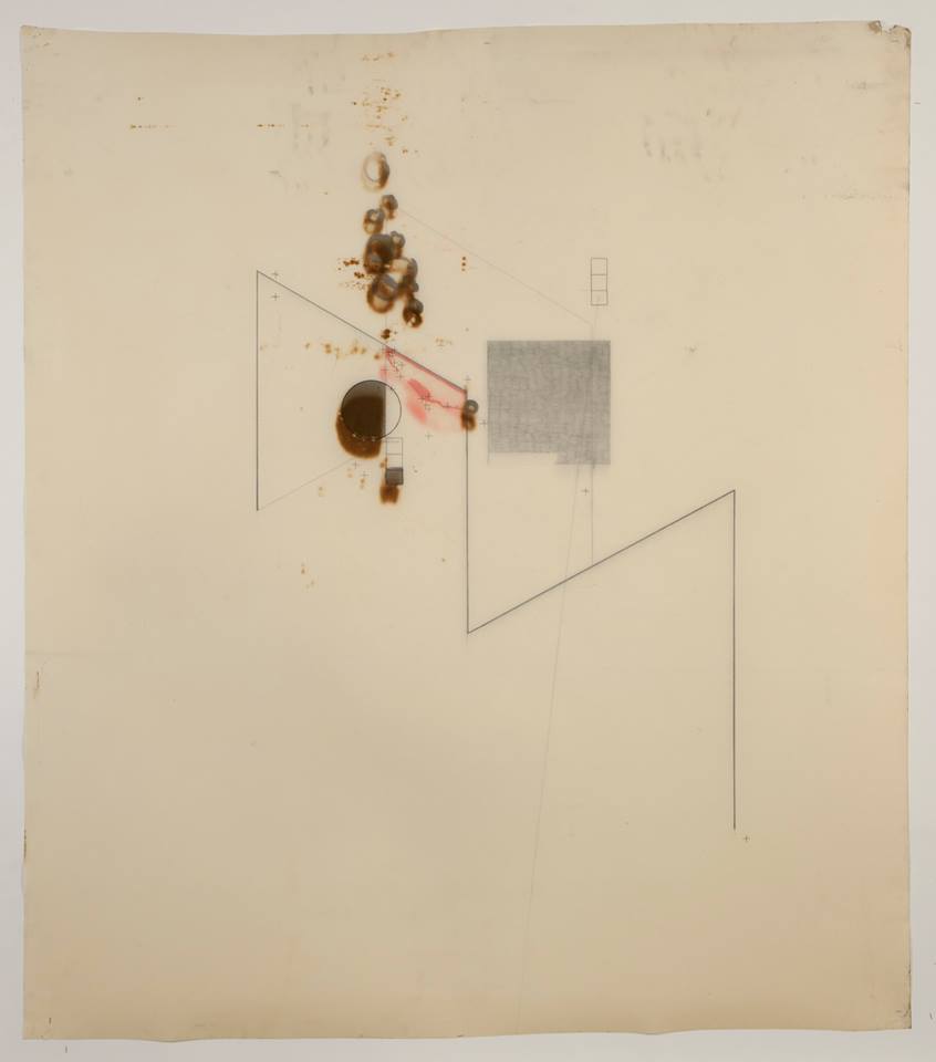 'Untitled' (beginning to end) (BACK) October 2012 - Motor oil, Fabriano paper, coloured pencil, Bitchumen & Graphite. 110cm x 100cm.