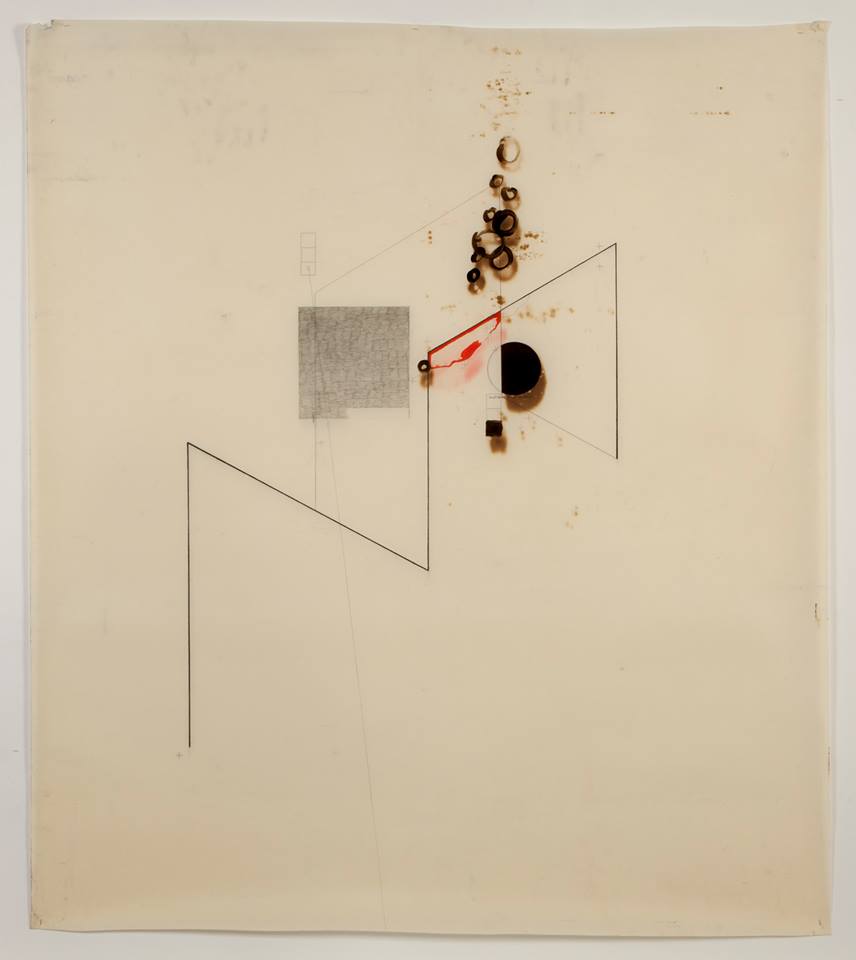 'Untitled' (beginning to end) (FRONT) October 2012 - Motor oil, Fabriano paper, coloured pencil, Bitchumen & Graphite. 110cm x 100cm.