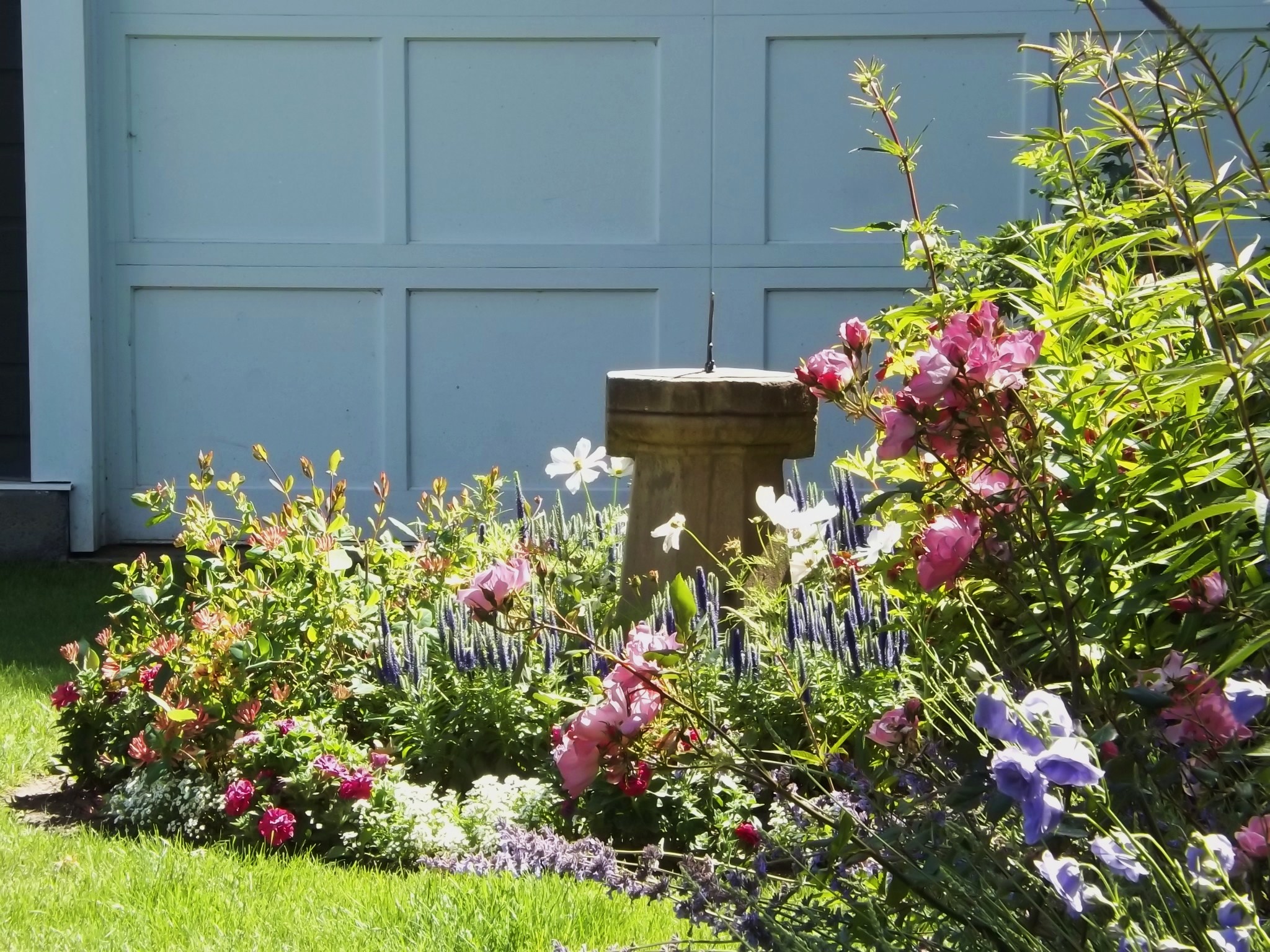 Sundial in perennial bed