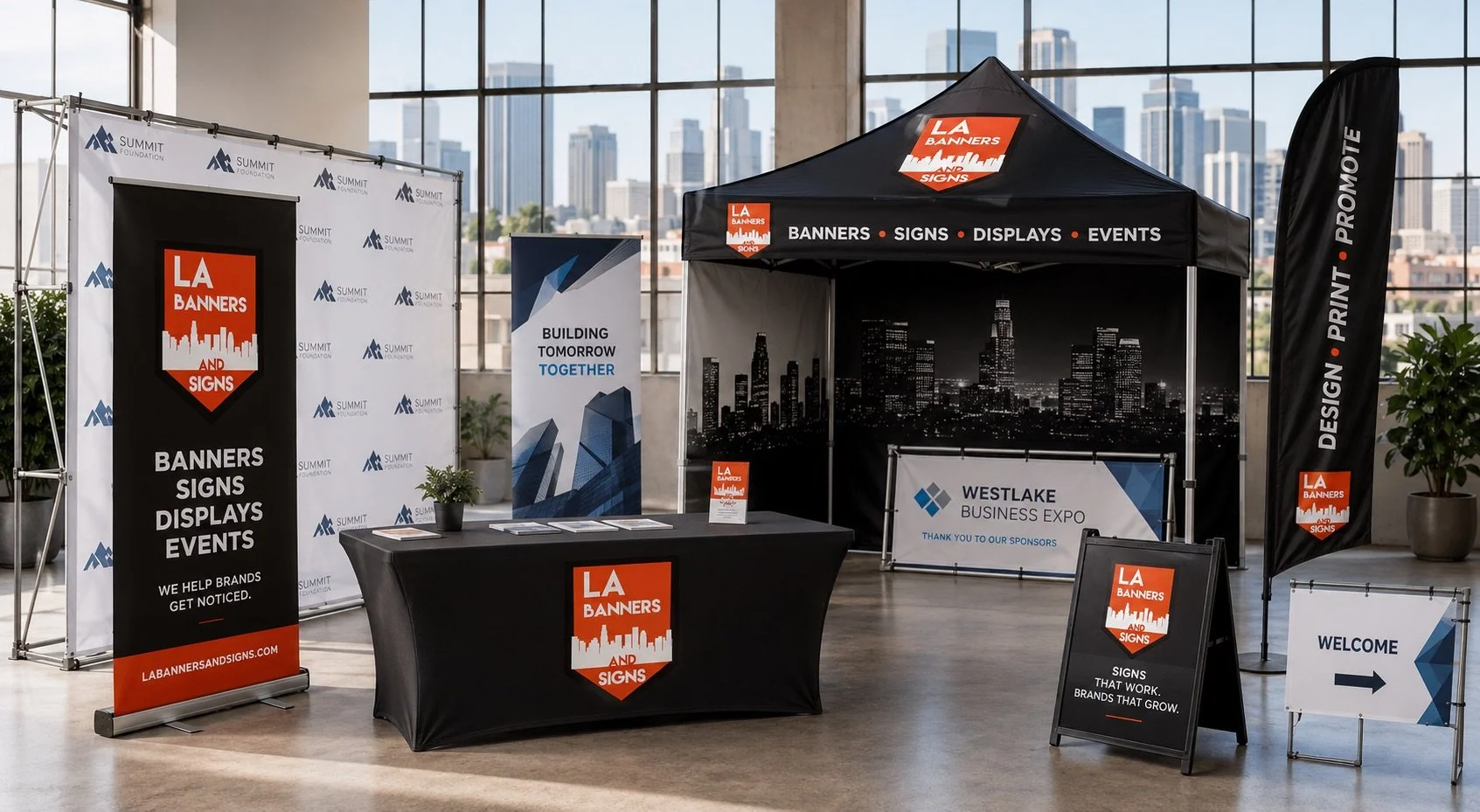 Banners, signs, and displays for indoor and outdoor events for event