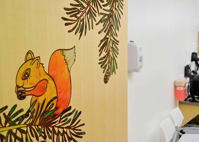 Art decal on an exam room door