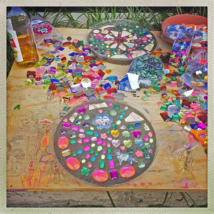 This is my work area in the backyard with easy access to water and lots of room to play with layouts. 