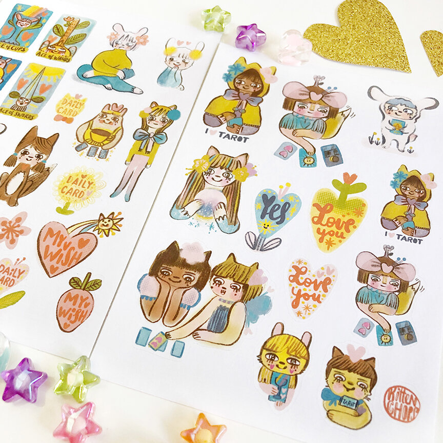 tarot stickers, daily tarot card stickers, tarot lover stickers, tarot  journal stickers — KittenChops Illustration