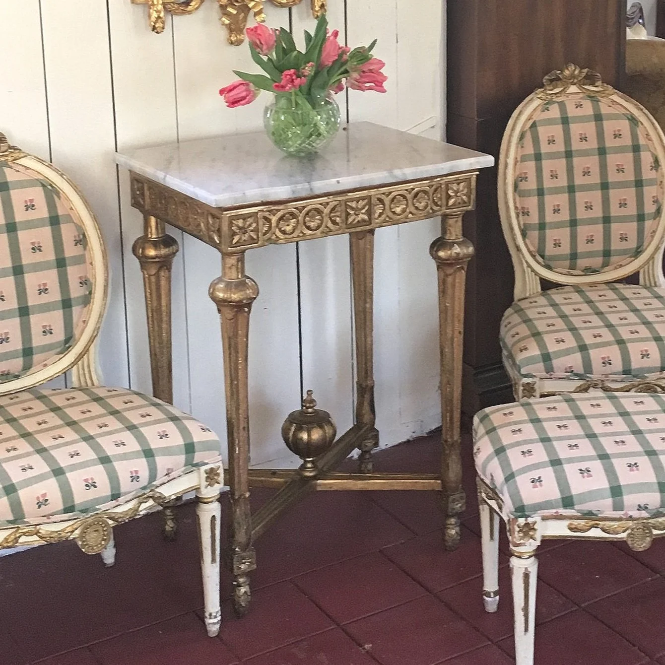 Gilded Swedish Gustavian Marble Topped Side Table
