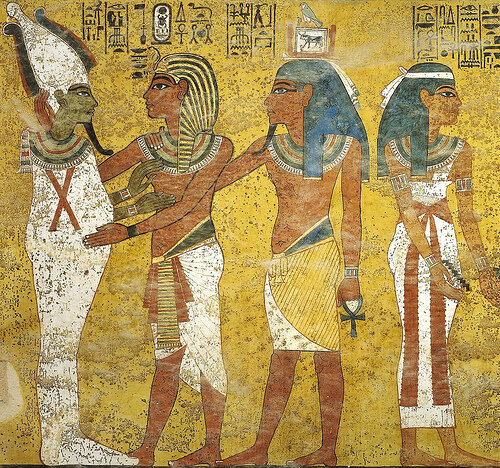 Tutankhamun embracing Osiris