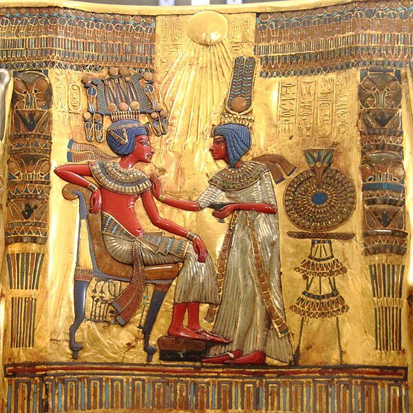 throne portrait of Tutankhamun and his wife