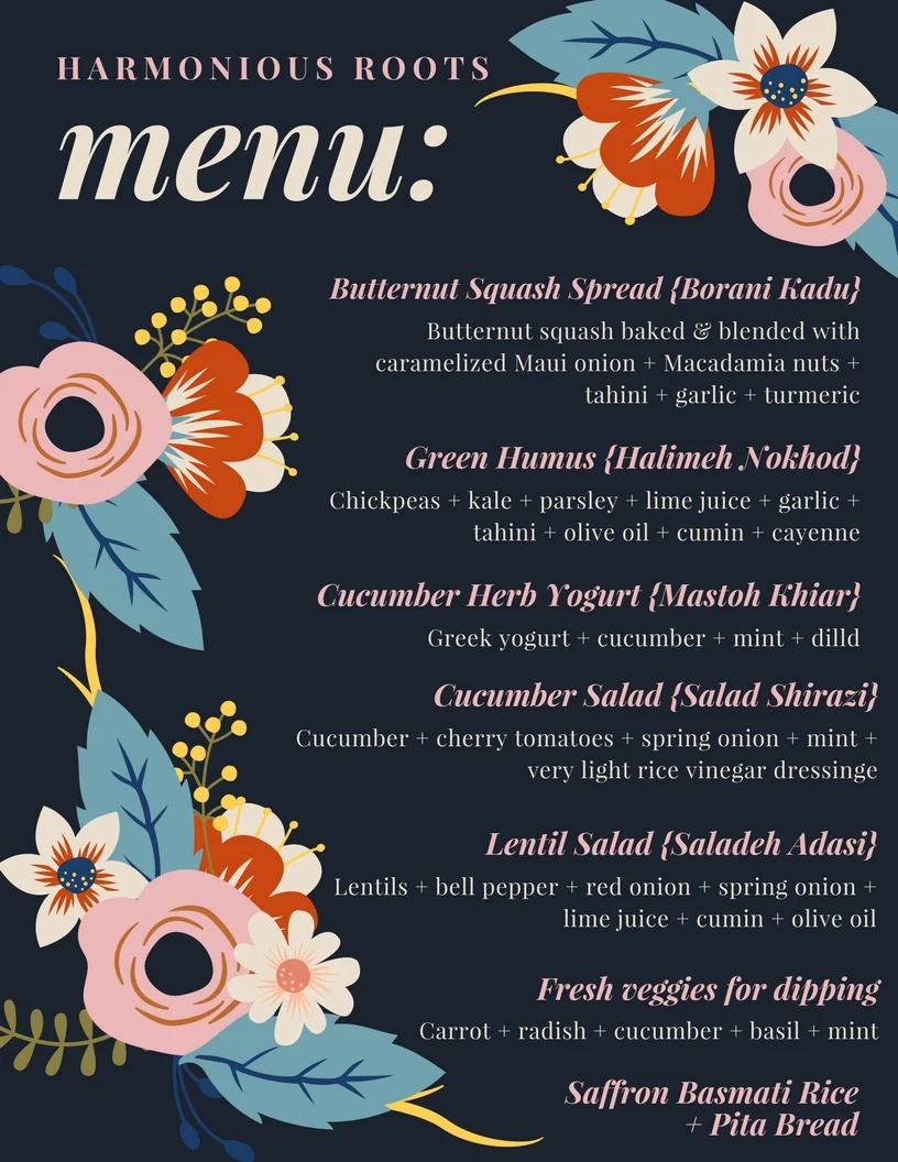 This is the full menu which will be served to every guest.