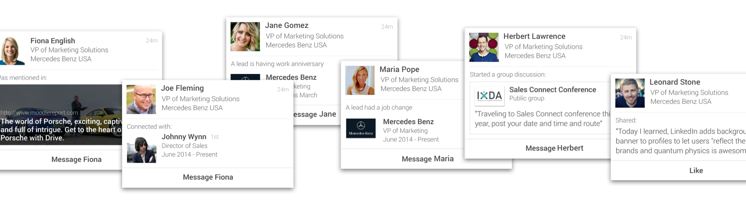 A few examples of the real time updates found in the Sales Navigator Android insight stream