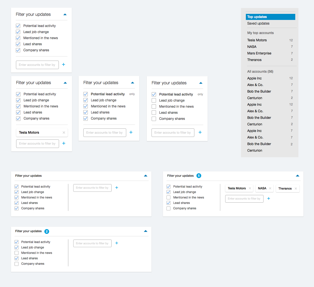Feature level iterations I designed for filter on the feed.