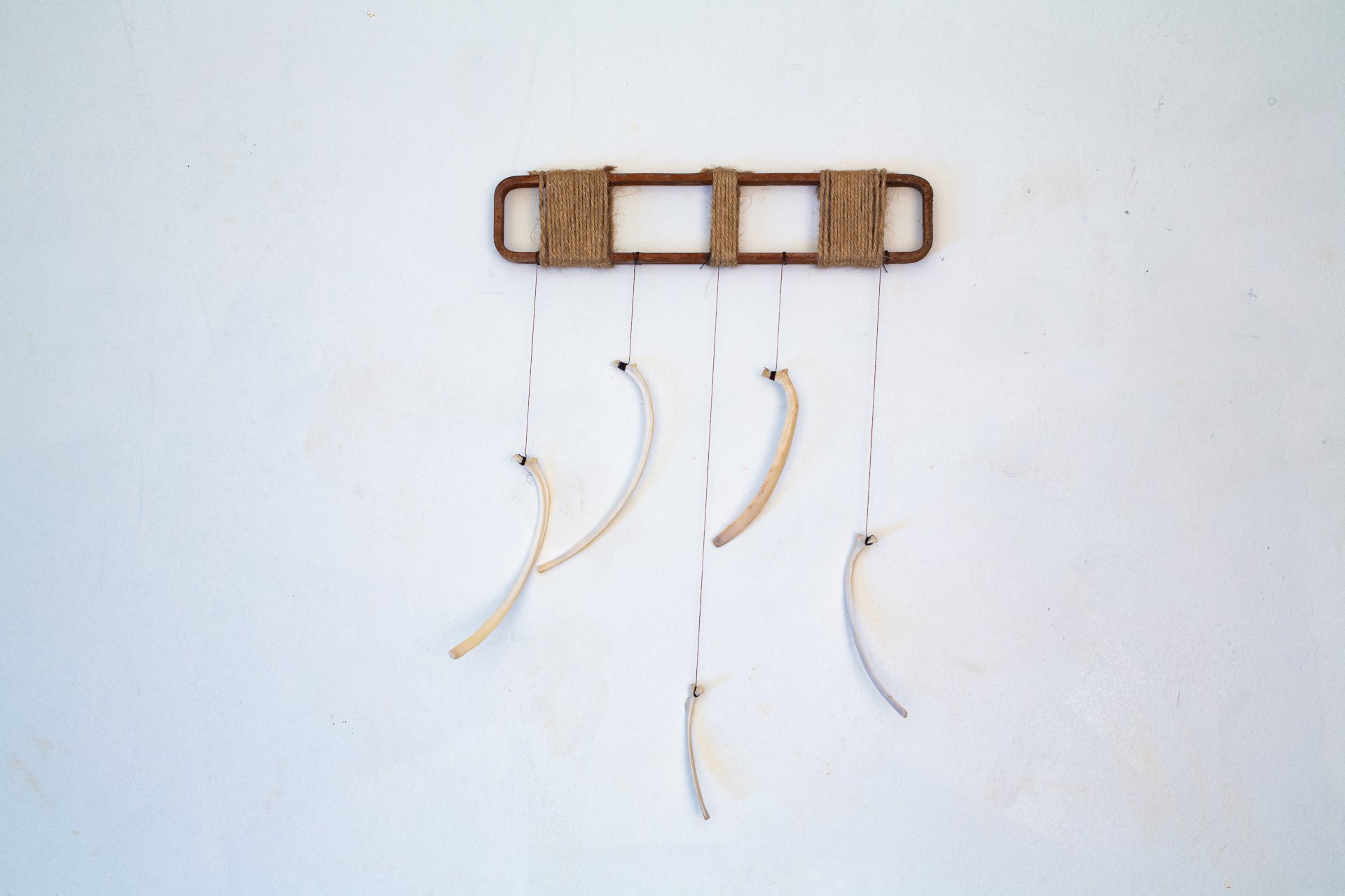 Level 2024 Rusted steel, twine, thread, bones 14.5x10inches