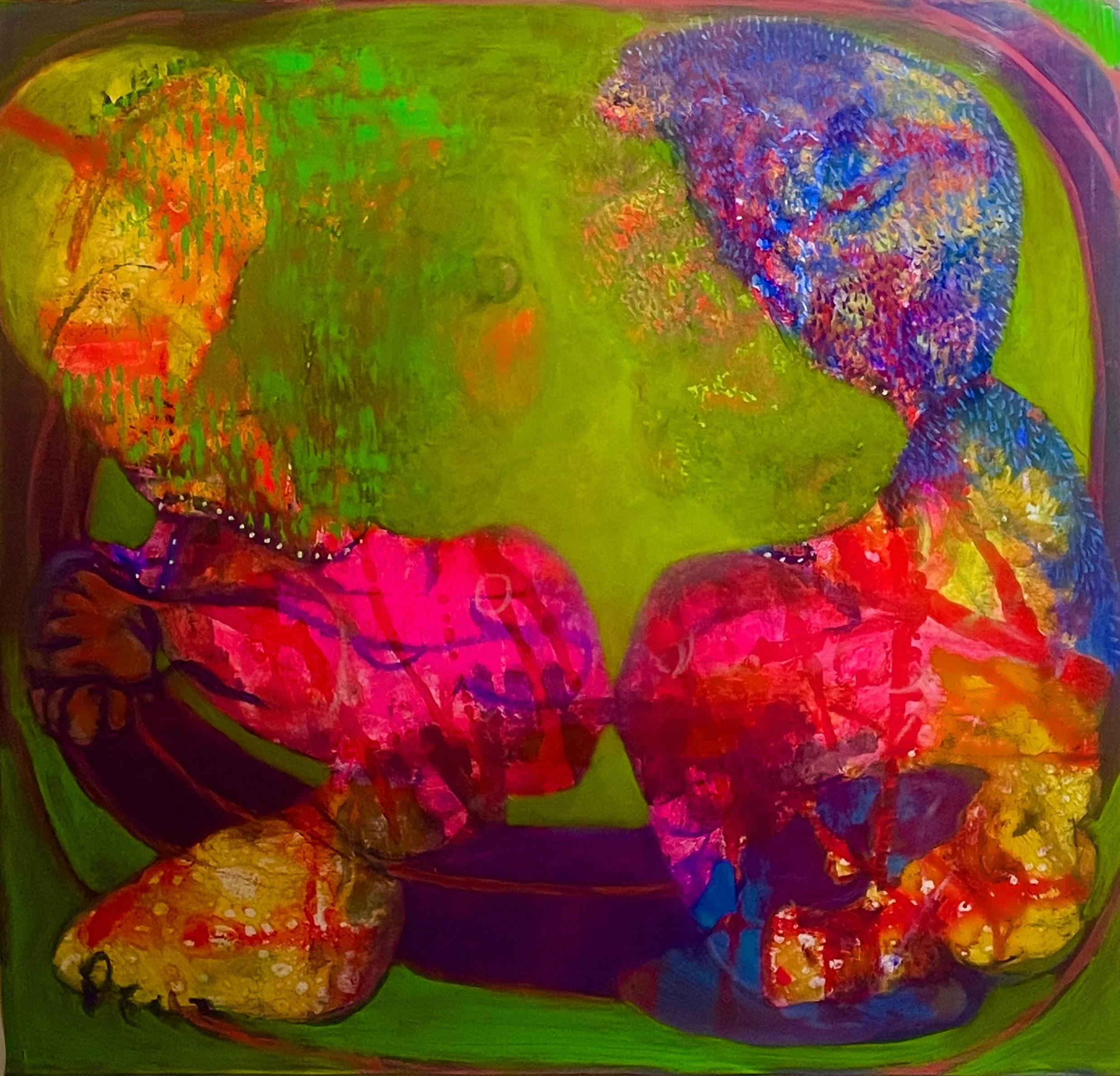 Momentary Touch, 60" x60, acrylic and oil on yupo, 2024