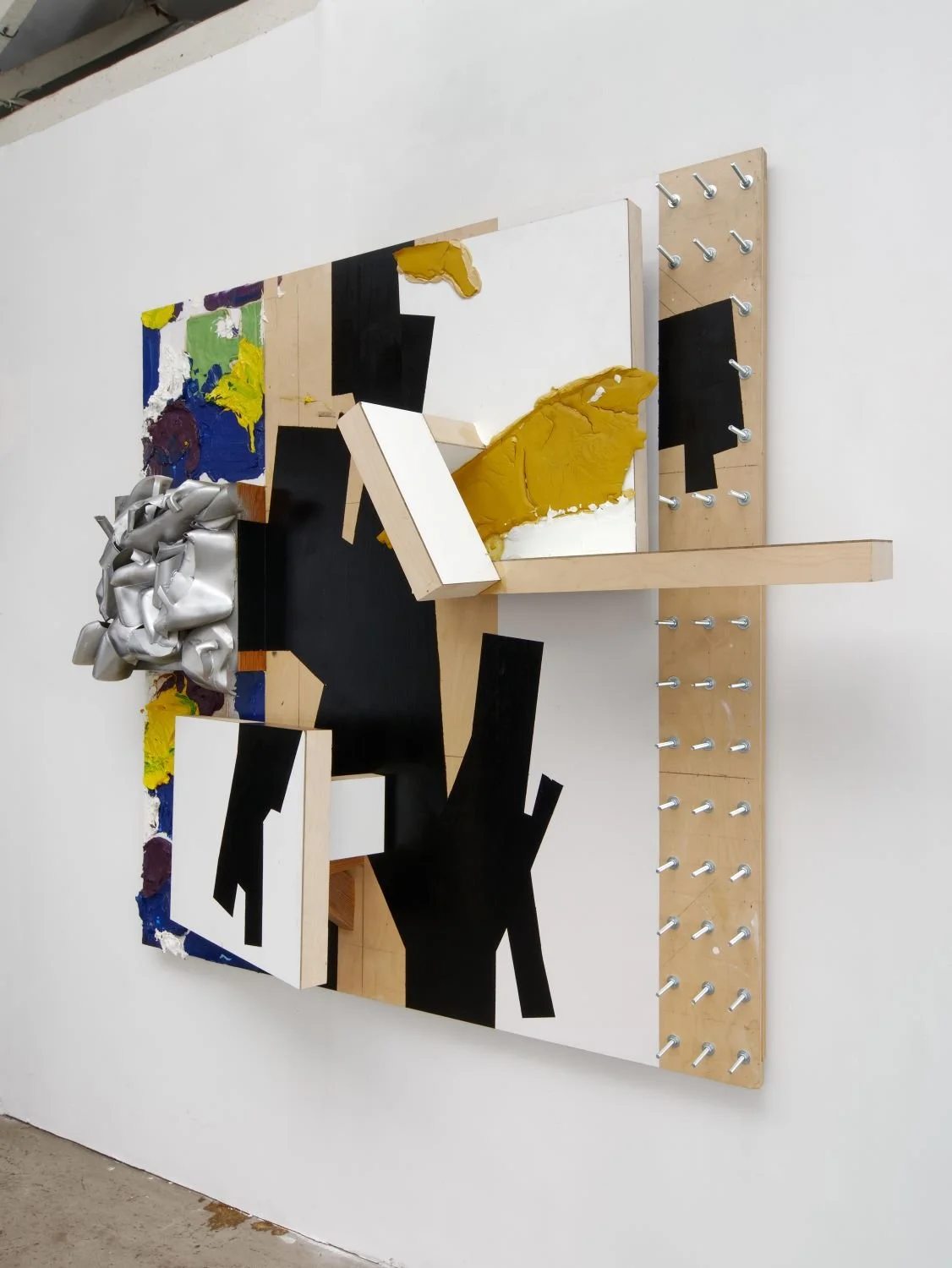 The Tectonics of Painting No.1’, 2019, 60”x69”x16”, oil, ink, latex, enamel spray with plastic and bolts on wood panel construction. Retail ($7500.00)  