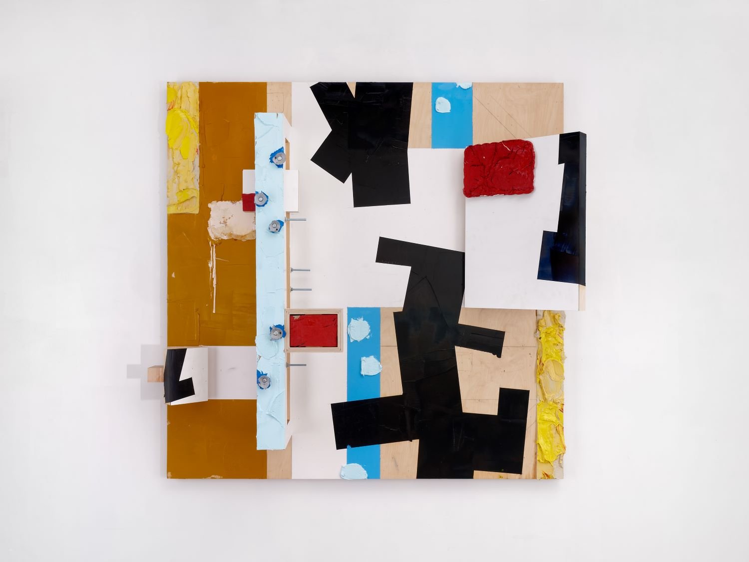 ‘The Tectonics of Painting No.3’, 2019, 60”x62”x16”, oil, ink, latex, enamel spray with plastic and bolts on wood panel construction. Retail ($7500.00)  