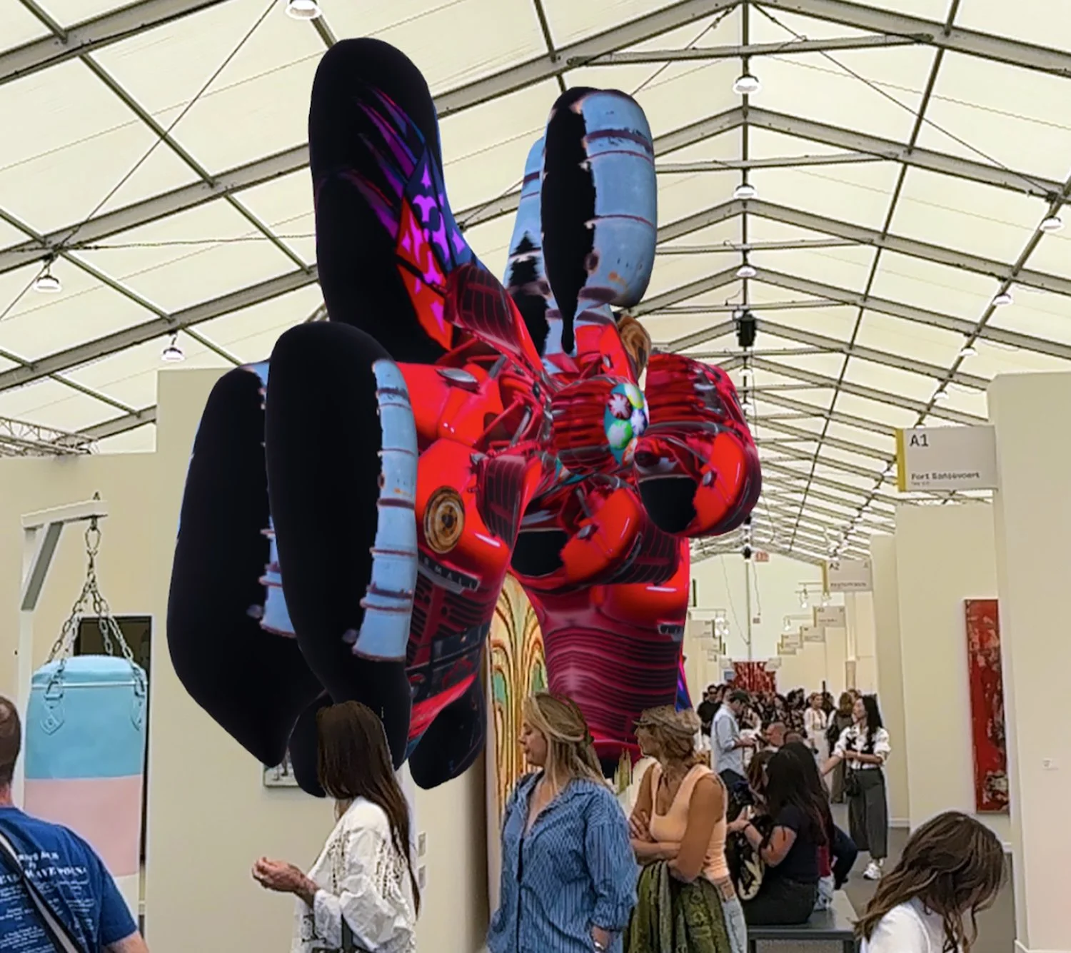    Santa Cachucha  , in collaboration with Eugene Ahn, levitating mutant tractor augmented reality feature developed for the exhibition Revolutions Generators at panke gallery, Berlin together with  OpenAr.com , 2023, dimensions variable. Santa Cachu