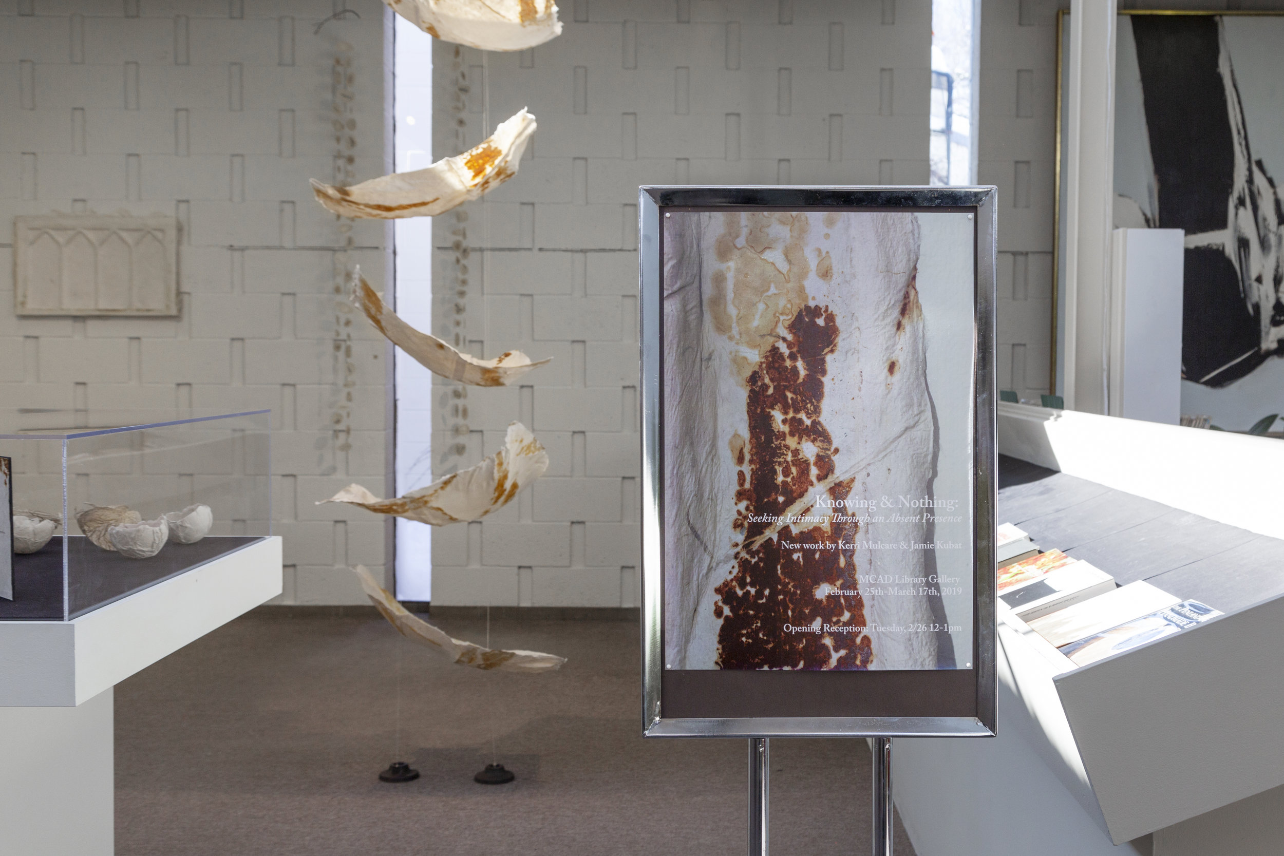  A collaborative exhibition with Jamie Kubat at The Minneapolis College of Art and Design Library Gallery, Spring 2019. The work in this exhibition explores themes around the body and memory through the materiality of cast paper and natural materials