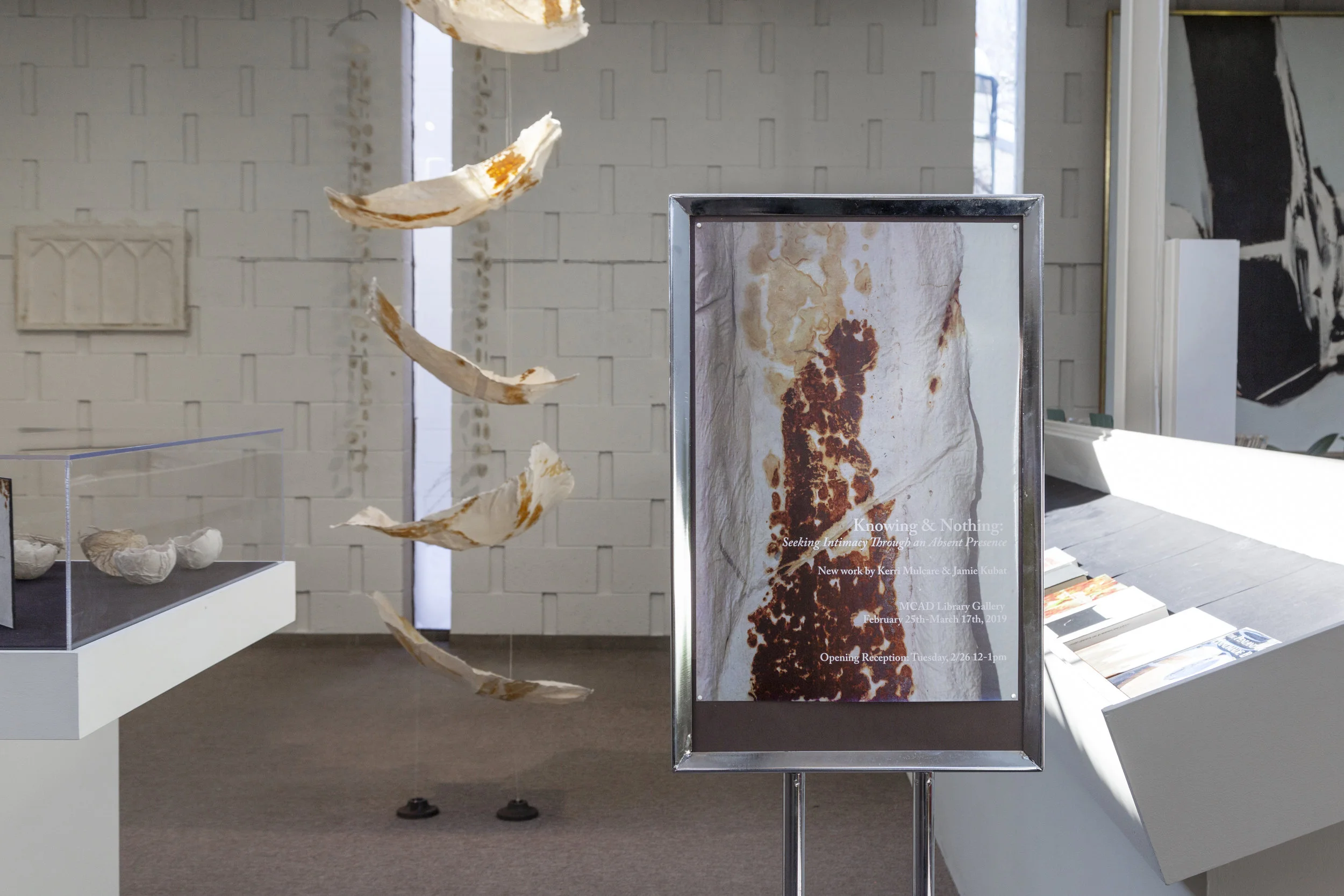 A collaborative exhibition with Jamie Kubat at The Minneapolis College of Art and Design Library Gallery, Spring 2019. The work in this exhibition explores themes around the body and memory through the materiality of cast paper and natural materials. Photographs taken courtesy of Grace Olson