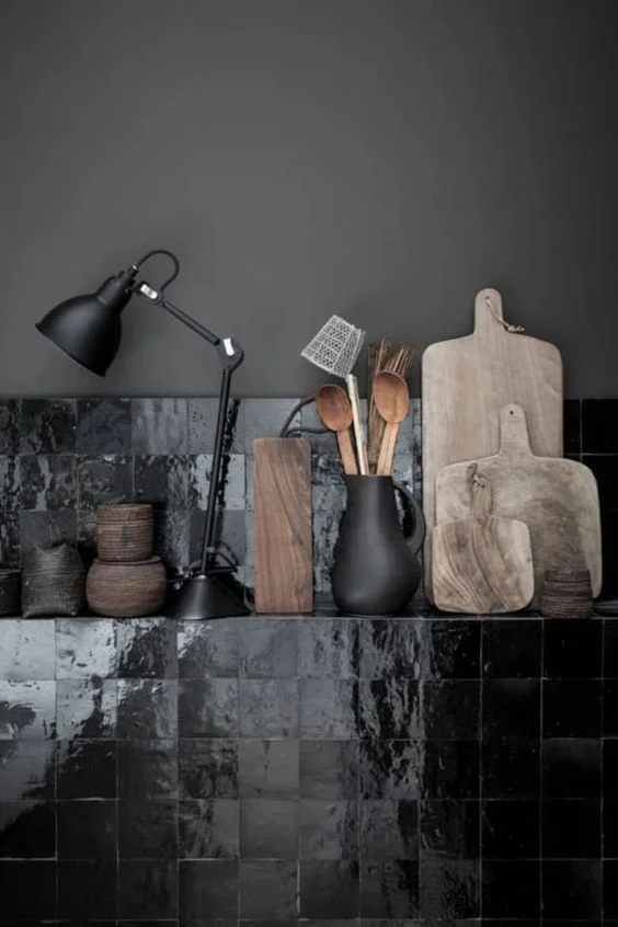 Elegant black Zellige tiles. Image credit: Elle Decoration