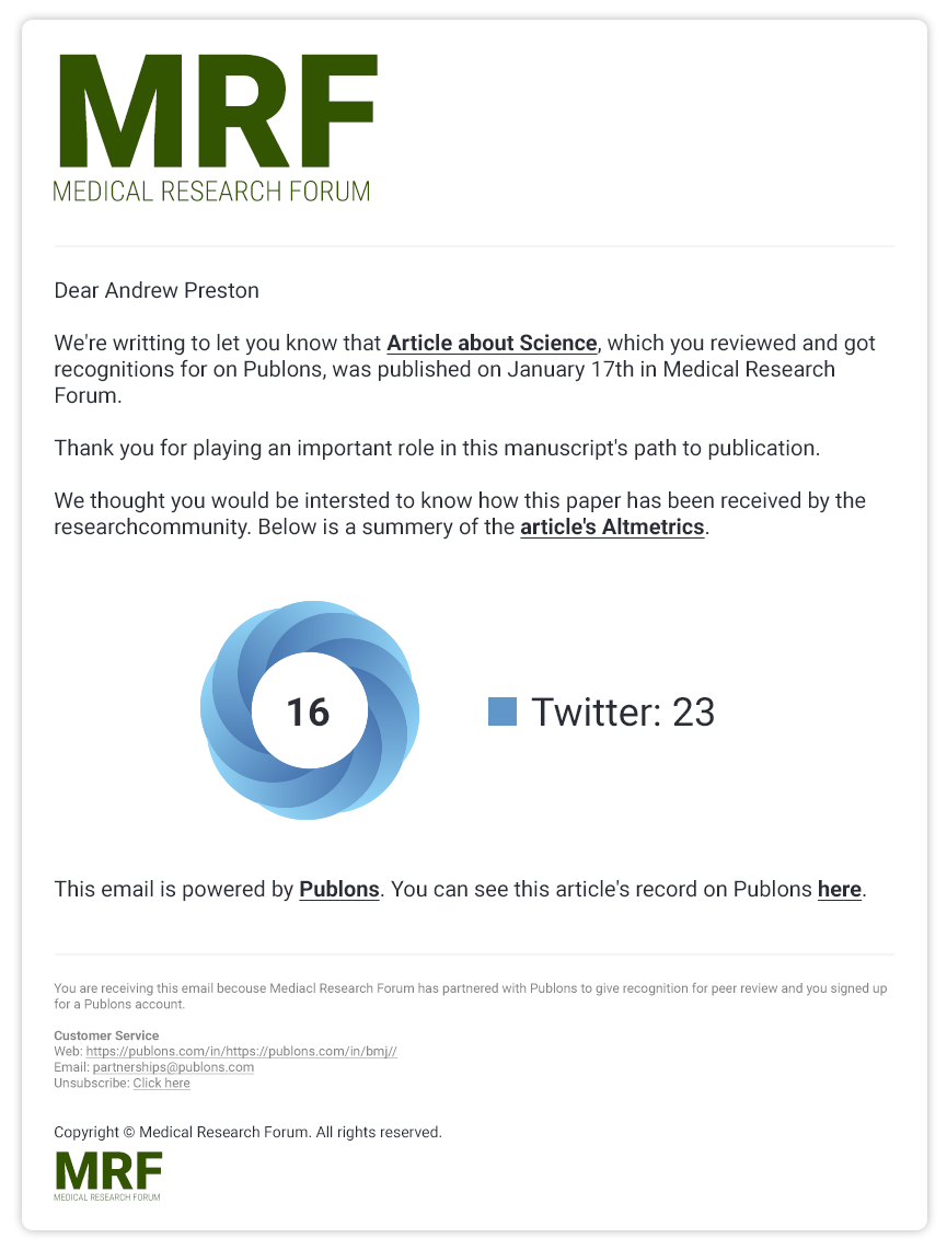 Grant Reviewer Recognition Service Publons