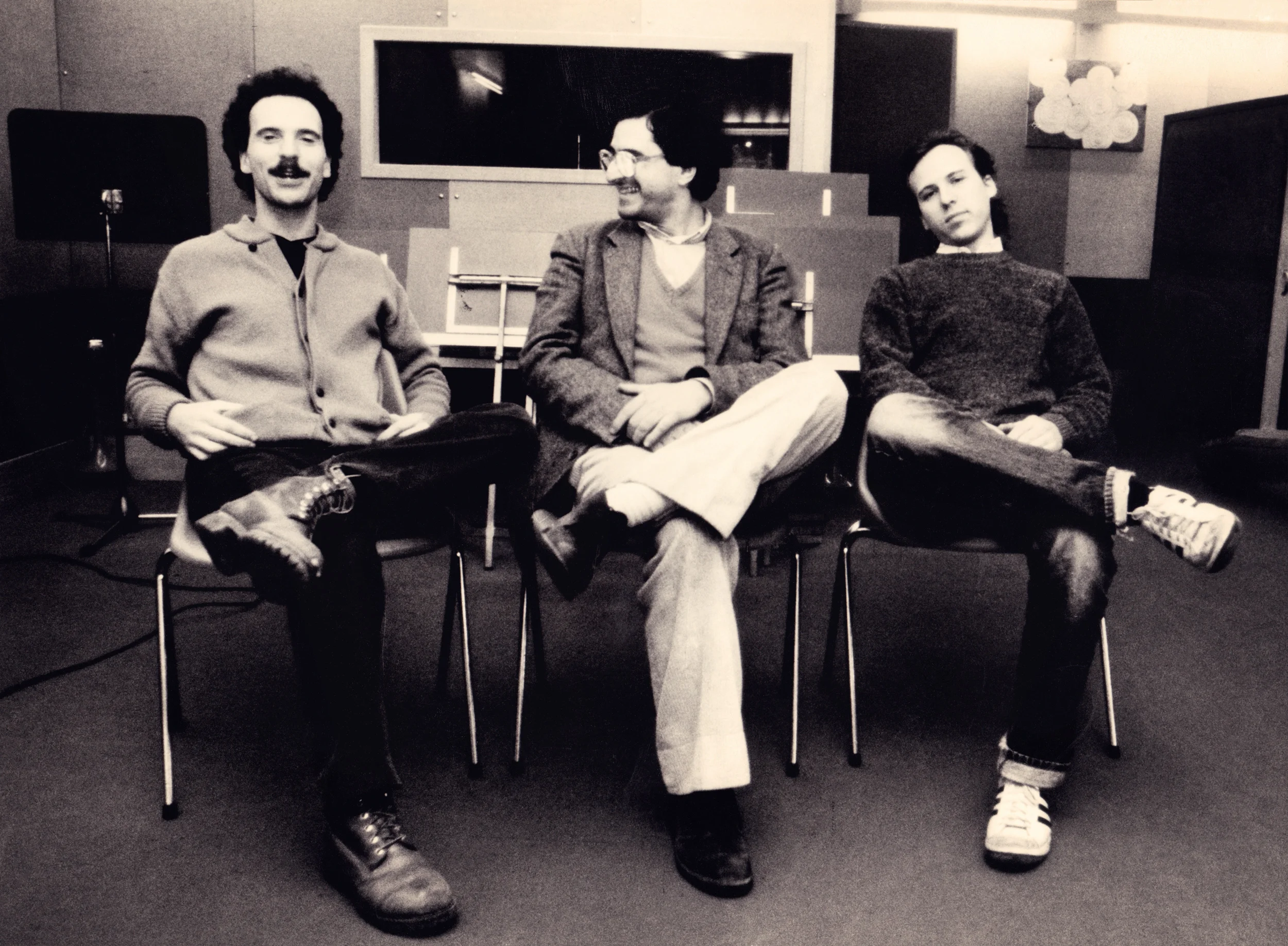 Joey Baron , Enrico Pieranunzi & Marc Johnson (durante la registrazione di New Lands ) Roma, February 1984 Photo by Massimo Perelli