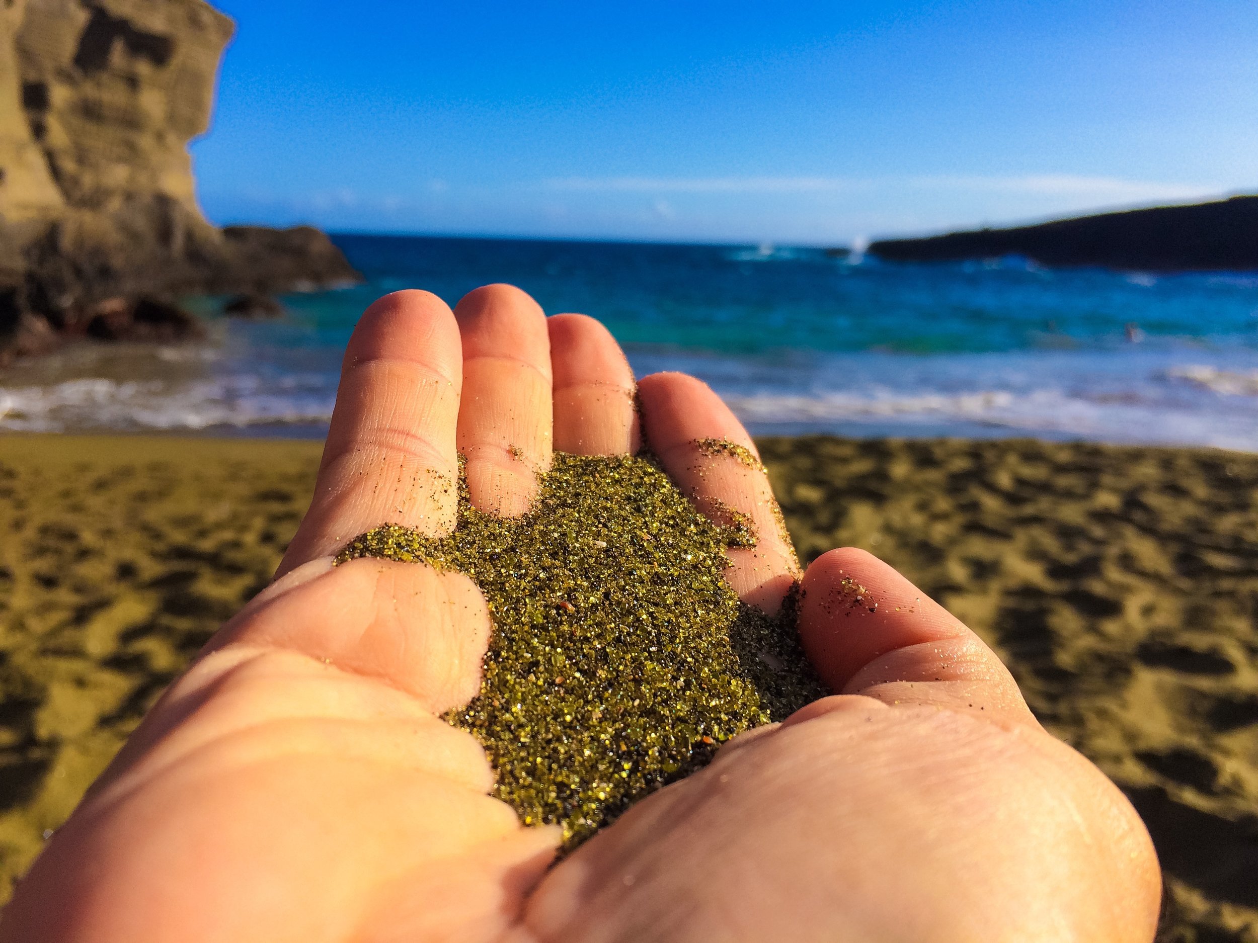 Green sand beach in Hawaii