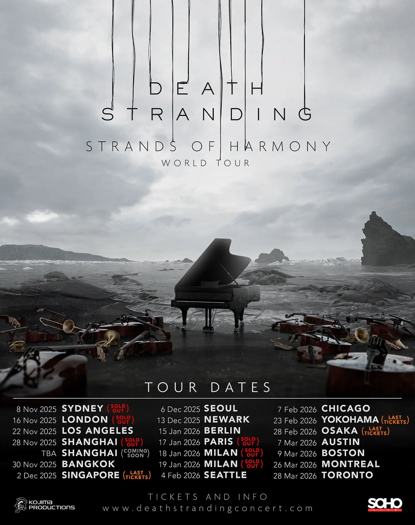 🎻 The Strands of Harmony tour kicks off in 6 weeks!

Experience all the most memorable music of the DEATH STRANDING series, with songs by Low Roar, Ludvig Forssell and Woodkid performed by an orchestra and singers synced to video footage from the ga