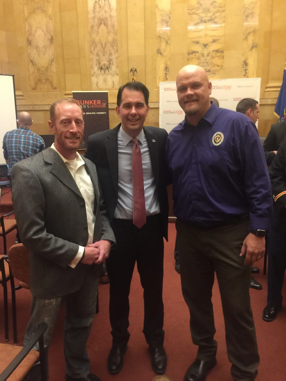 WD's Travis James West at the Bunker Labs Muster with Wisconsin Governor Scott Walker and veterans advocate and attorney Jason Johns. 