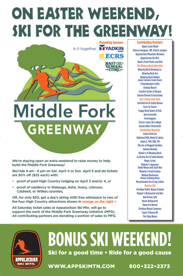 Extended Season &amp; Easter Ski Weekend to benefit the Middle Fork Greenway, April 4 &amp; 5