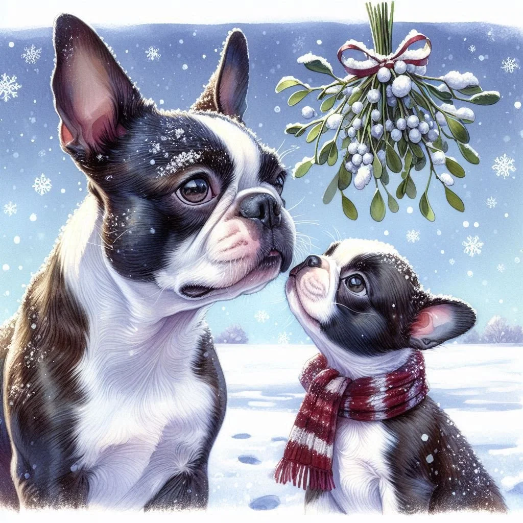 Boston Terrier Puppy Christmas Card