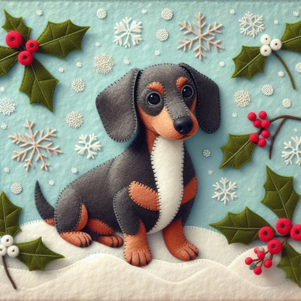 Felt Dachshund Christmas Card