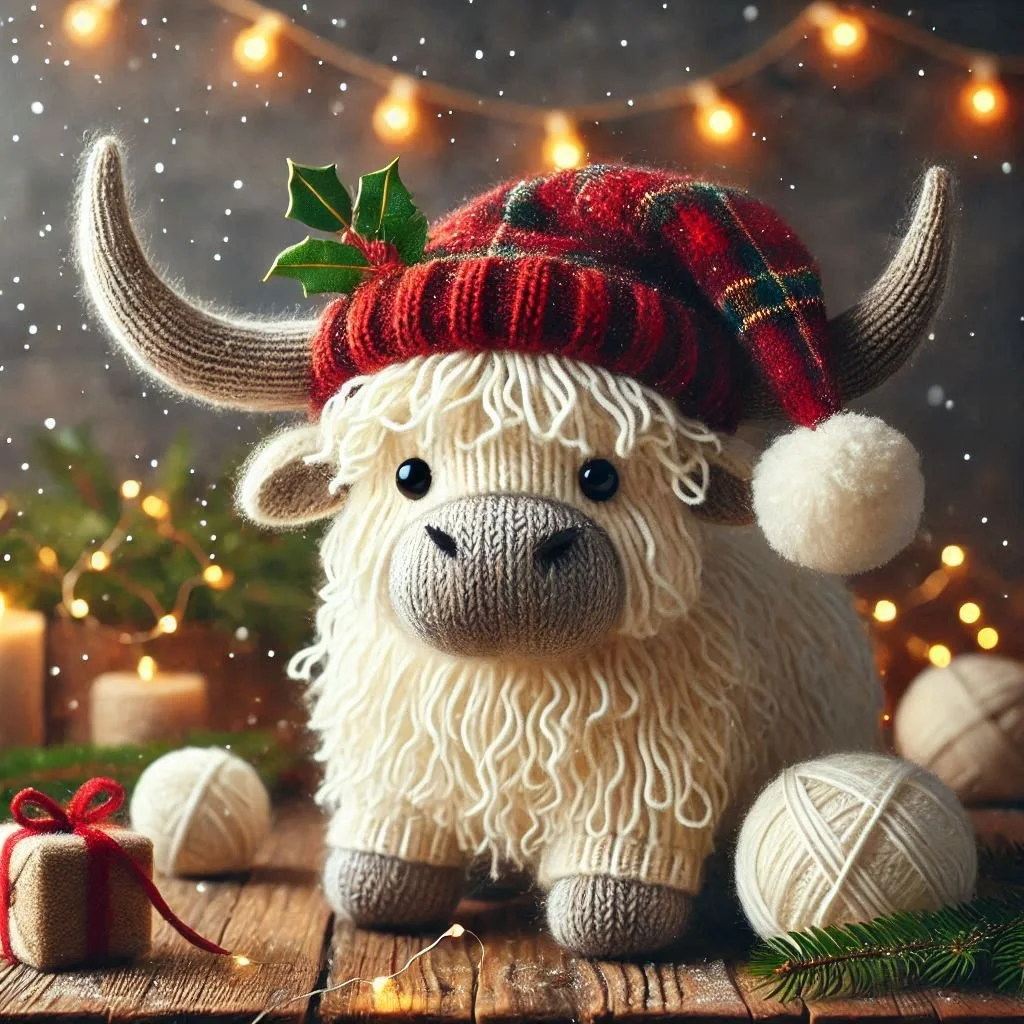 Knitted Hairy Cow Christmas Card