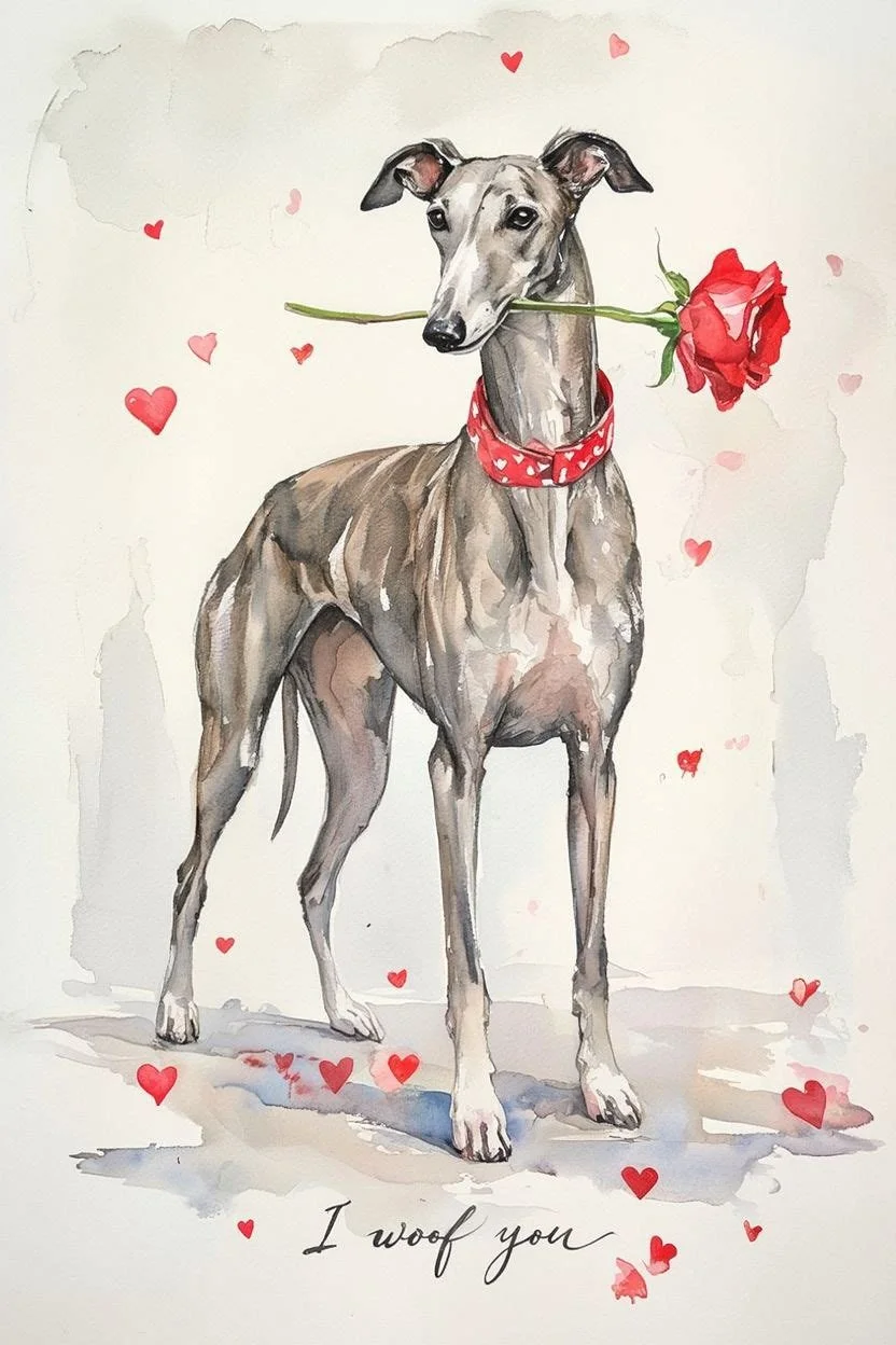 Large Luxury Greyhound Valentine Card