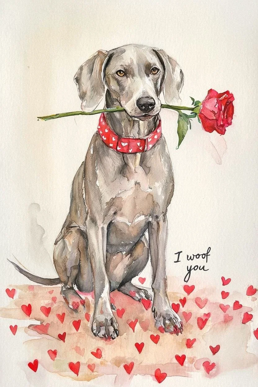 Large Weimaraner Valentine Card