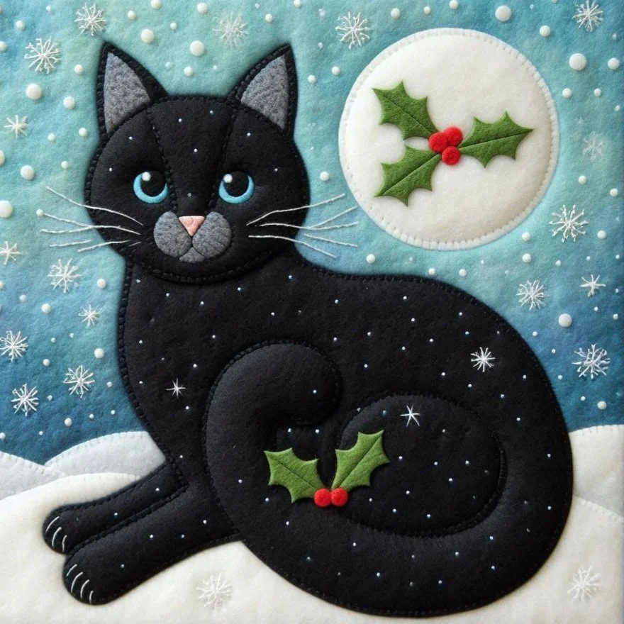 Felt Black Cat Christmas Card