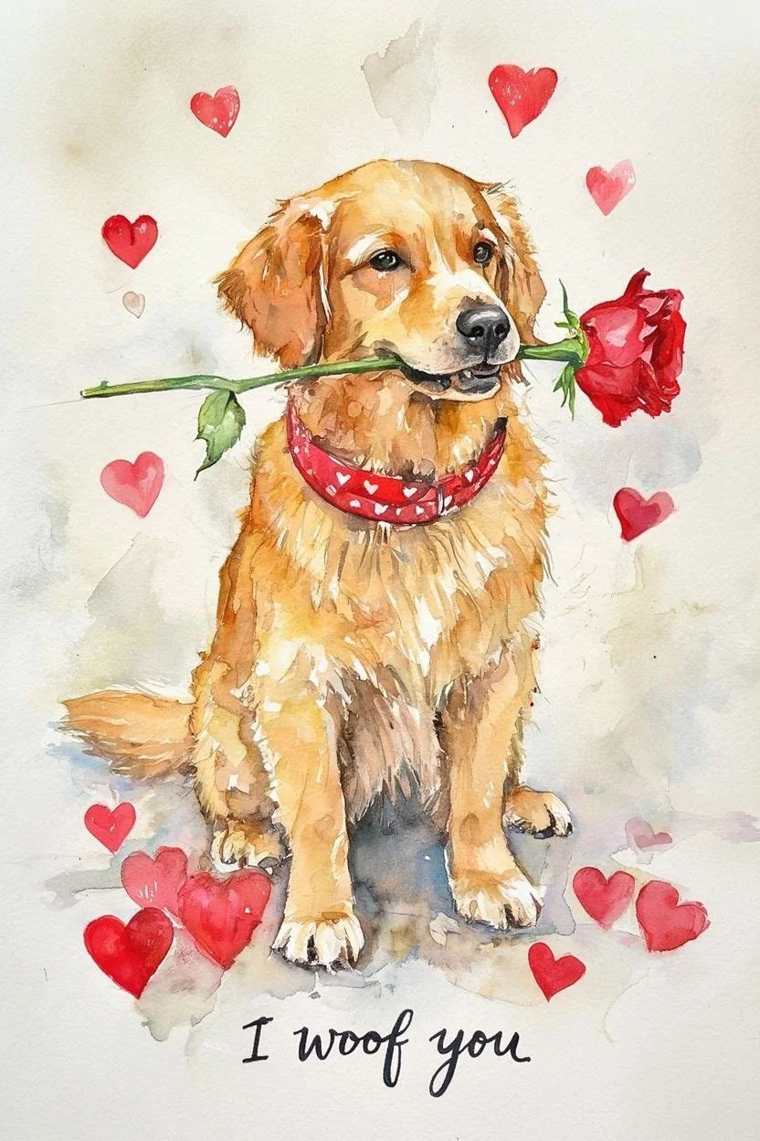 Large Golden Retriever Valentine Card