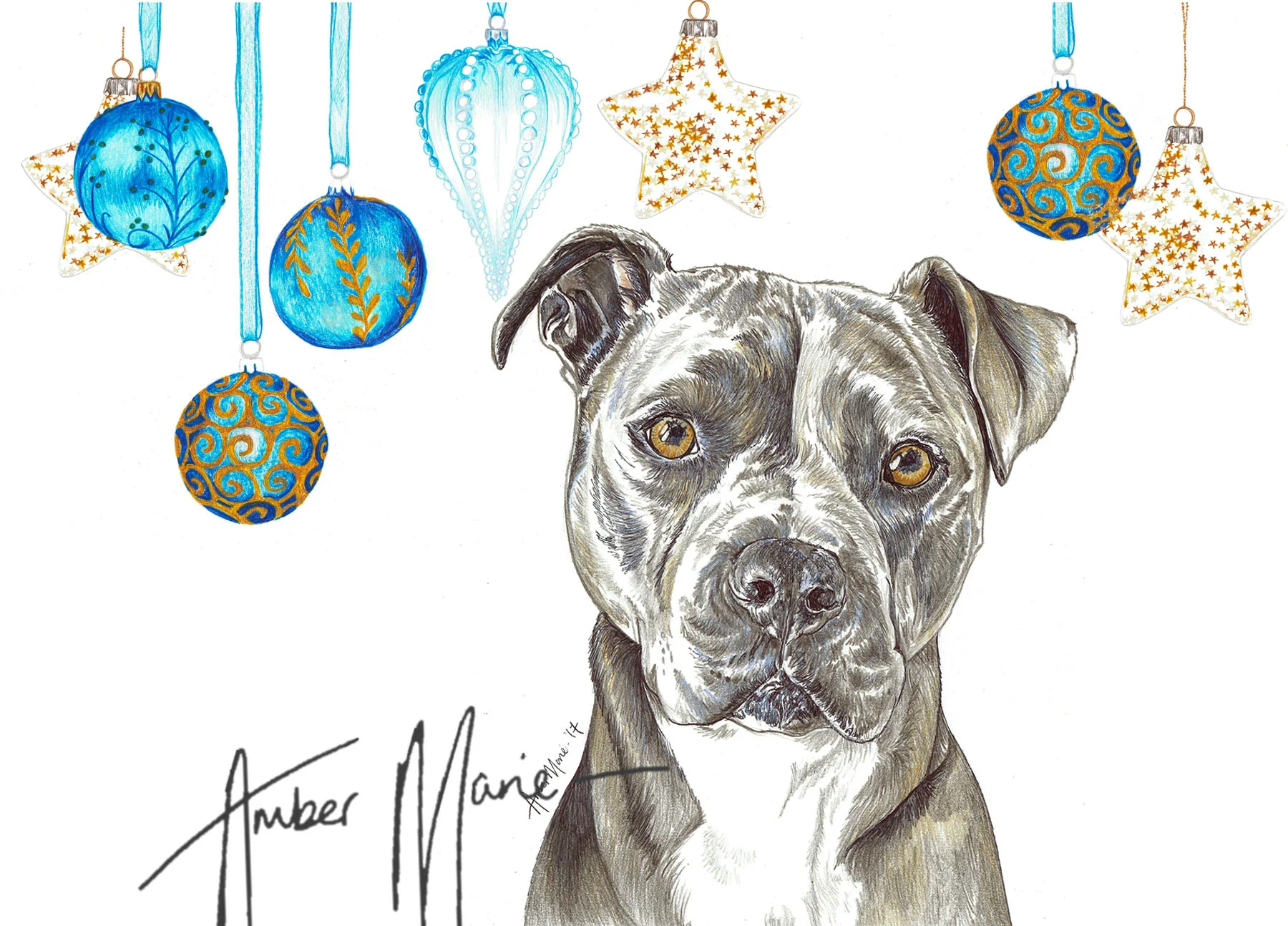 Weihnachtskarte Vom Hund (Staffordshire Bullterrier) – 148x148 Mm, Hochwertig, Innen Leer – UK Made