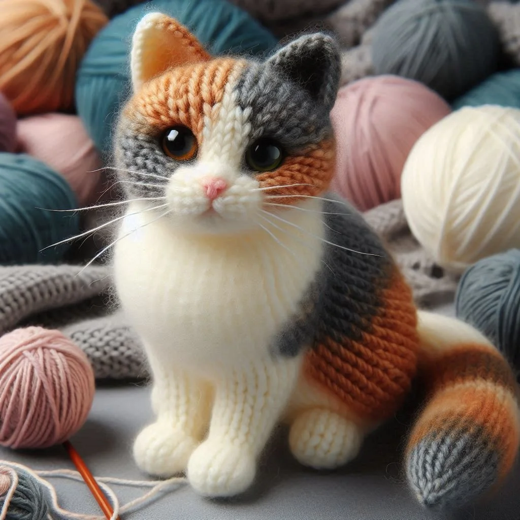 Knitted Calico Cat Blank Card