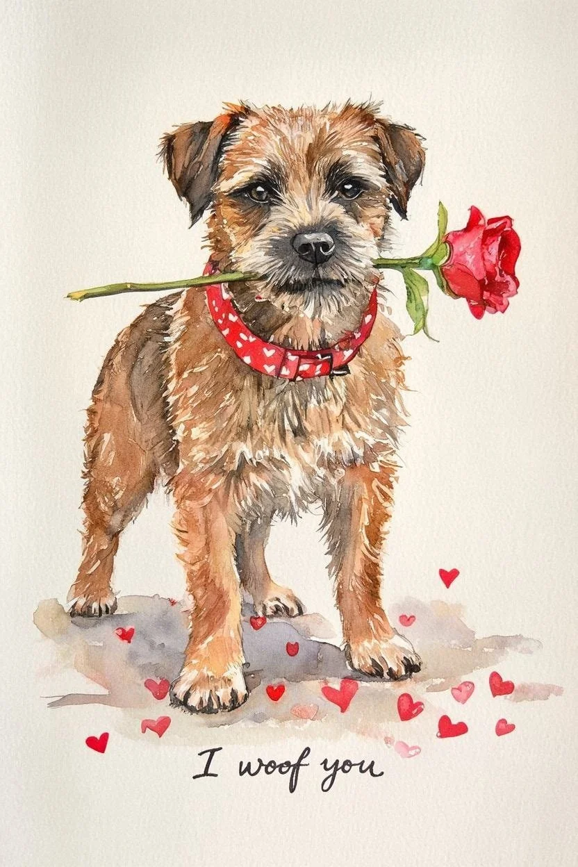 Large Border Terrier Valentine Card