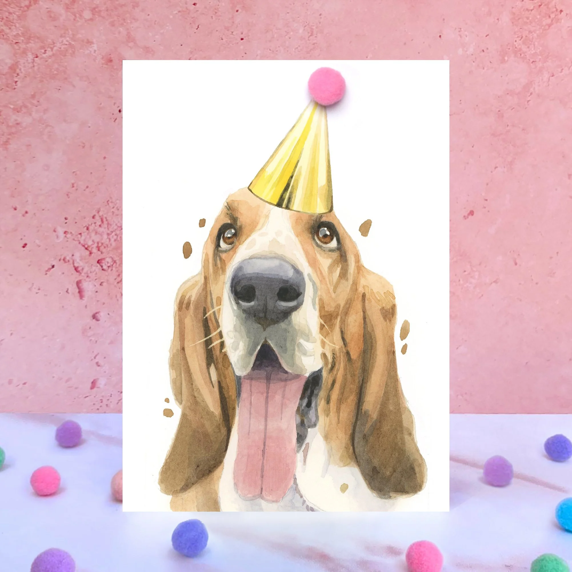 Basset Hound Pom Pom Card