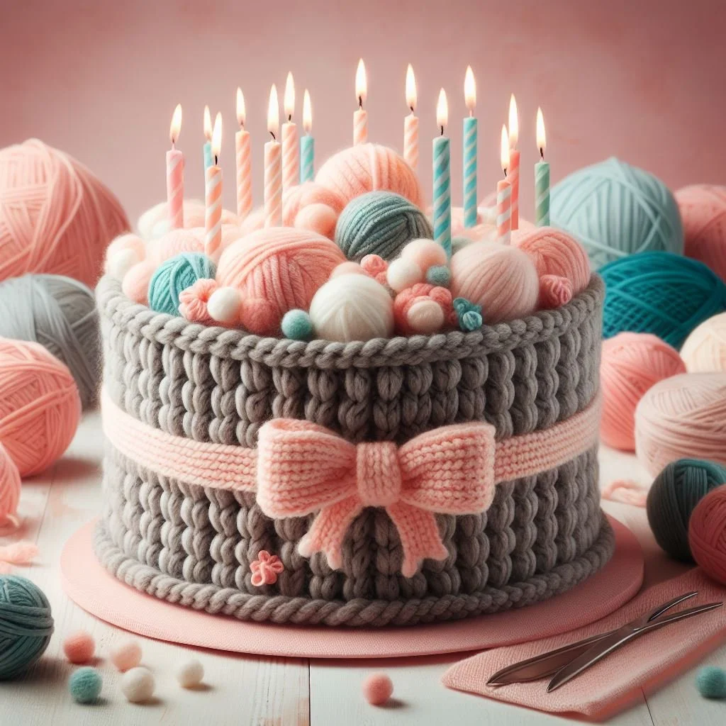 Knitted birthday cake card