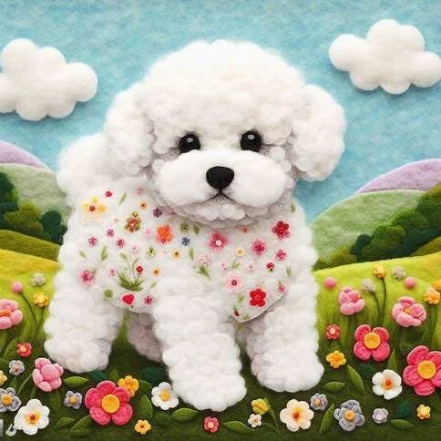 Felt Bichon Frise Birthday Card