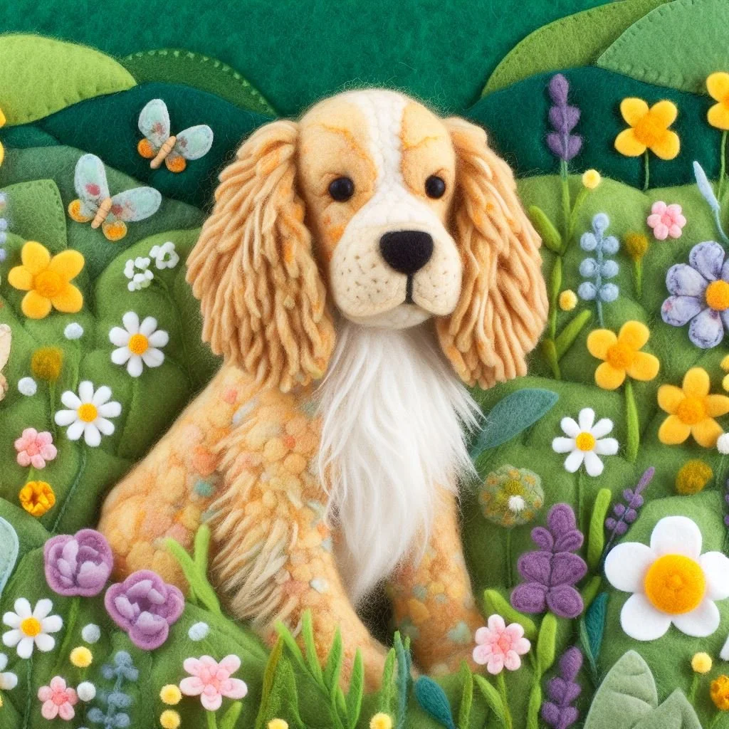 Felt Golden Cocker Birthday Card