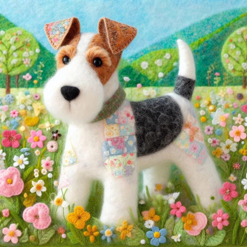 Felt Wire Fox Terrier Birthday Card