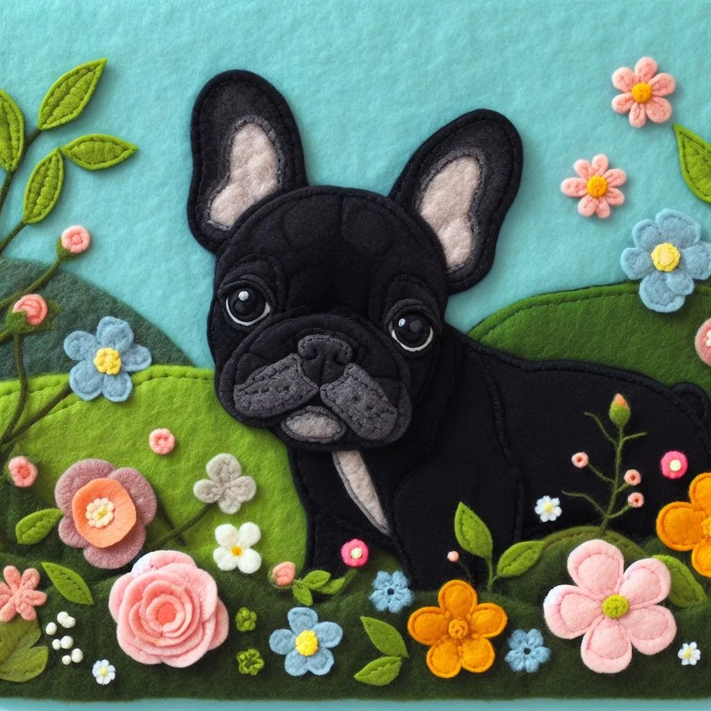 Felt Black Frenchie Birthday Card