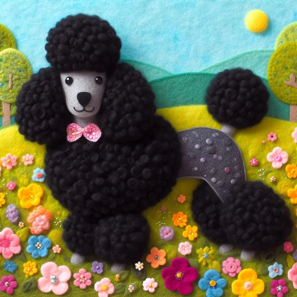 Felt Black Poodle Birthday Card