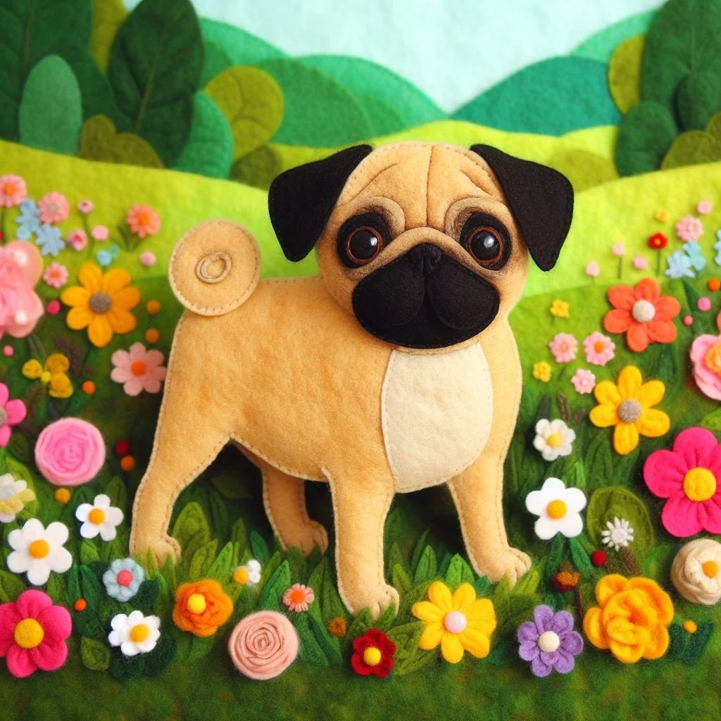 Felt Tan Pug Birthday Card