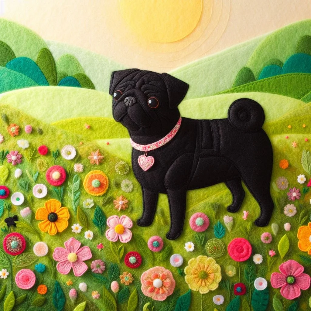 Felt Black Pug Birthday Card