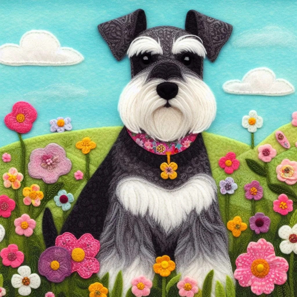 Felt salt and pepper schnauzer birthday card