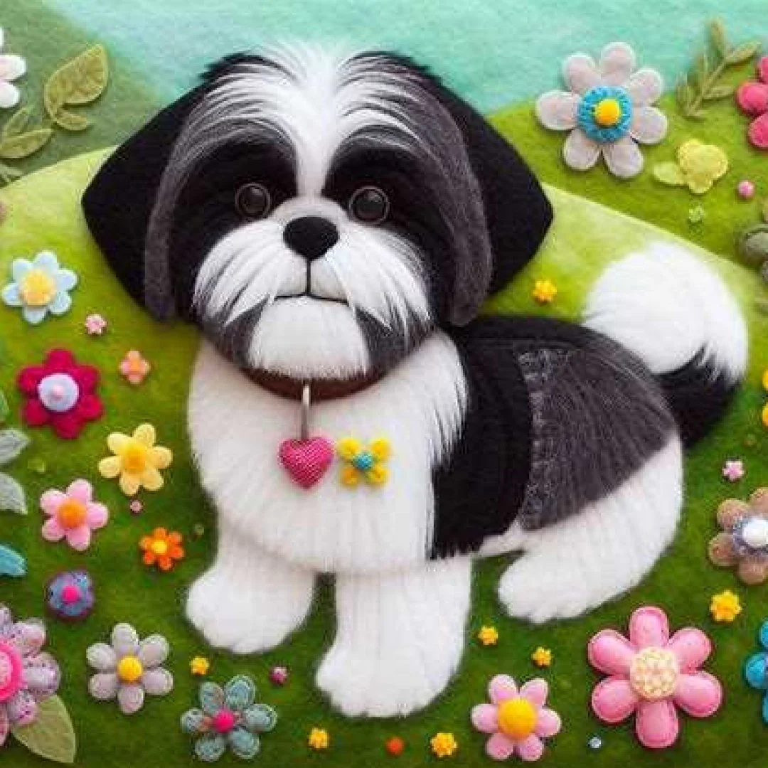 Felt black and white shih tzu birthday card